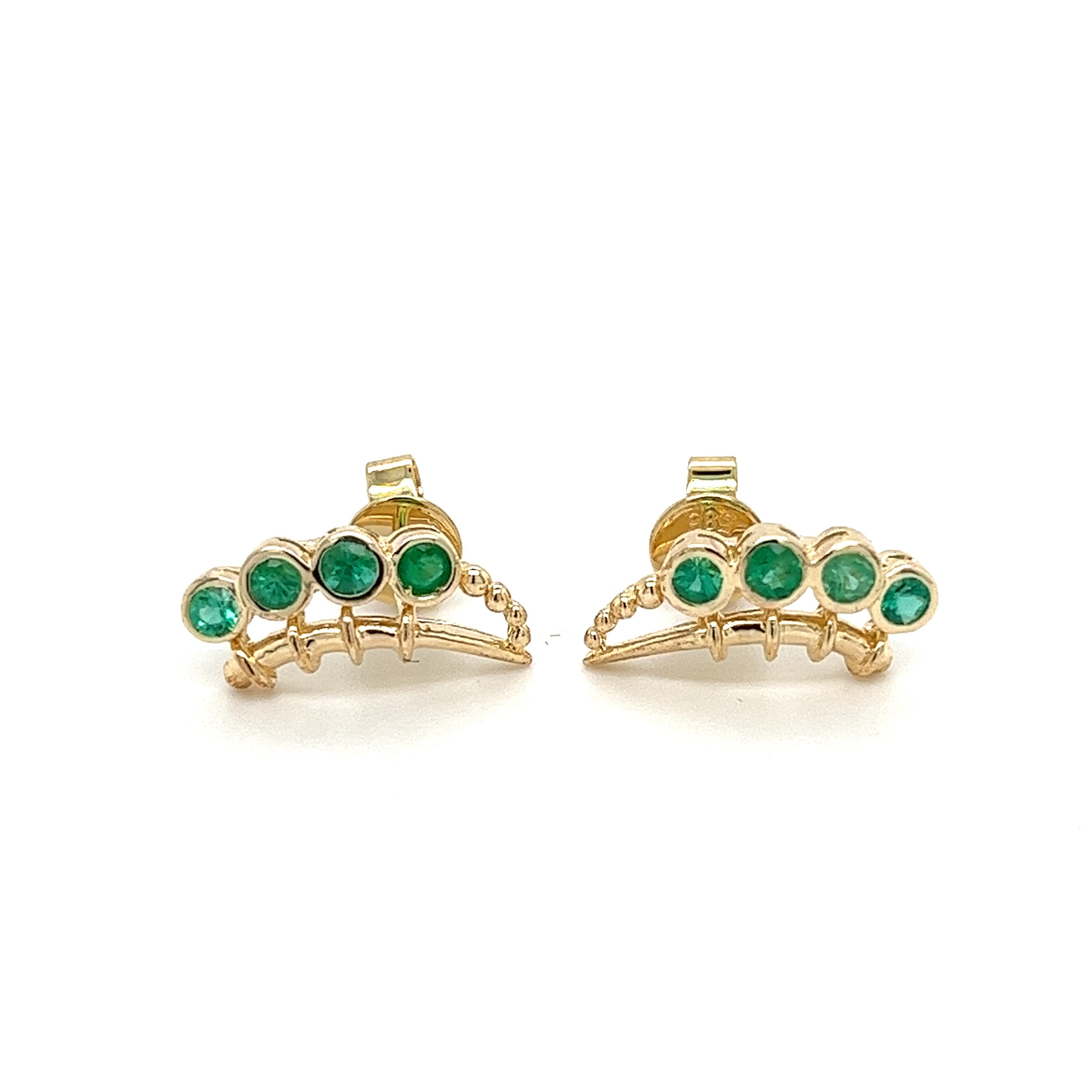 14K Gold Ear Climber Earrings With Emeralds-emerald earrings-ASSAY