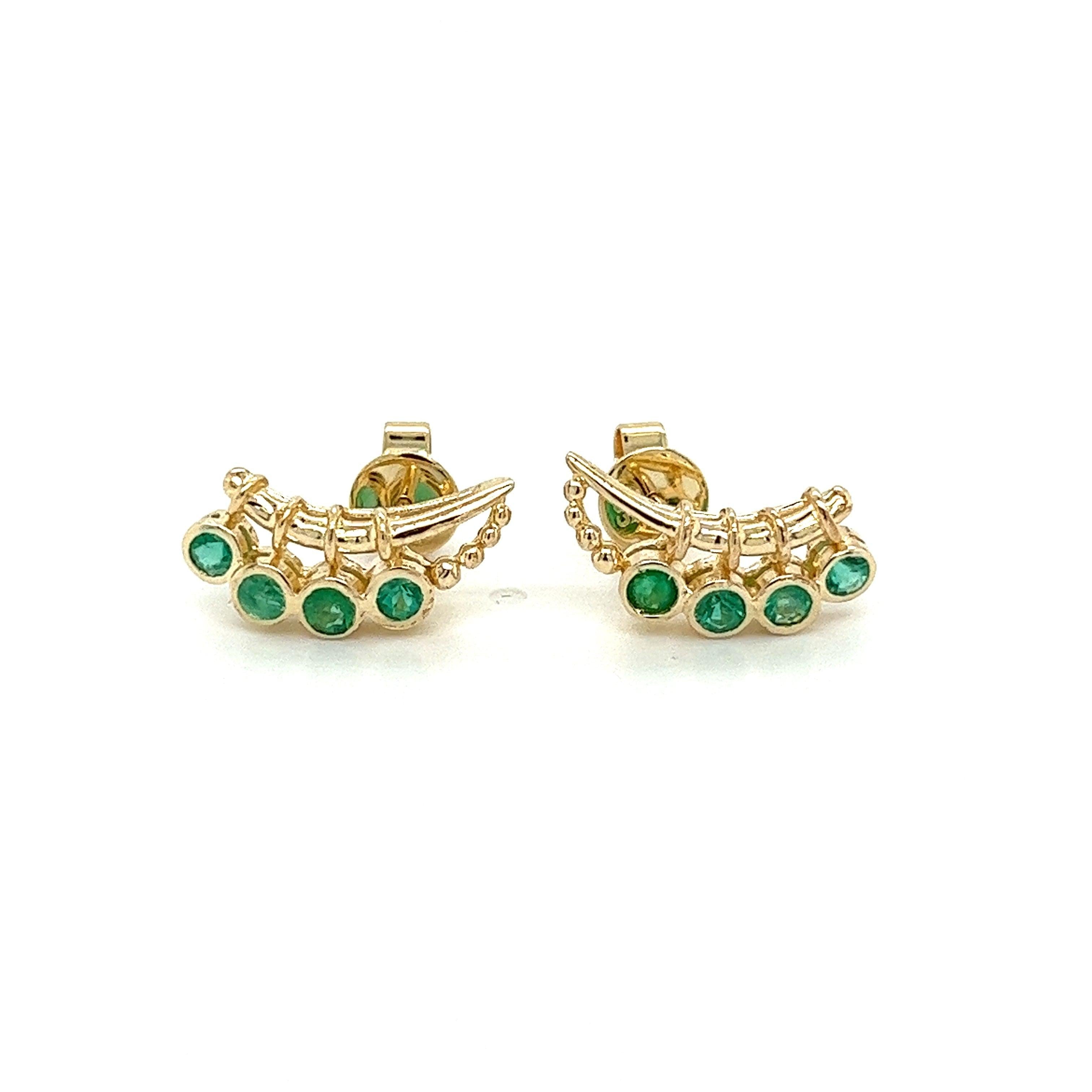 14K Gold Ear Climber Earrings With Emeralds-emerald earrings-ASSAY