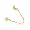 14K Gold Star and Moon with Connecting Chain Double Stud Earrings