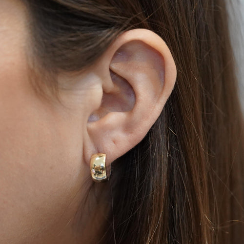 14K Gold Two Tone Thick Reversible Huggie Hoop Earrings