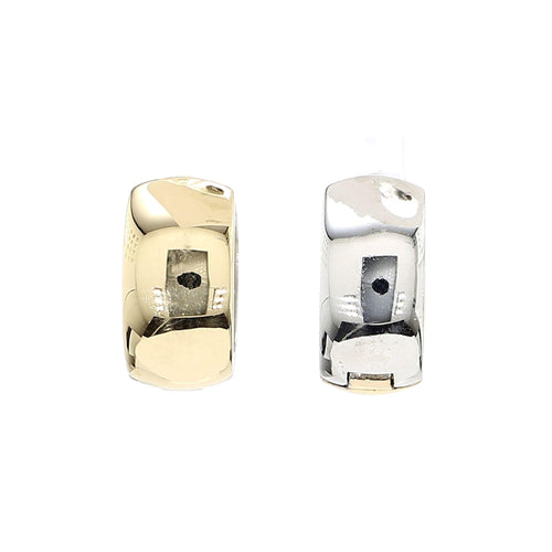 14K Gold Two Tone Thick Reversible Huggie Hoop Earrings