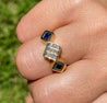 14K Gold Unisex Princess Cut Diamond and Blue Sapphire Cluster Ring-Rings-ASSAY