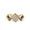 14K Gold Unisex Princess Cut Diamant und Blauer Saphir Cluster Ring