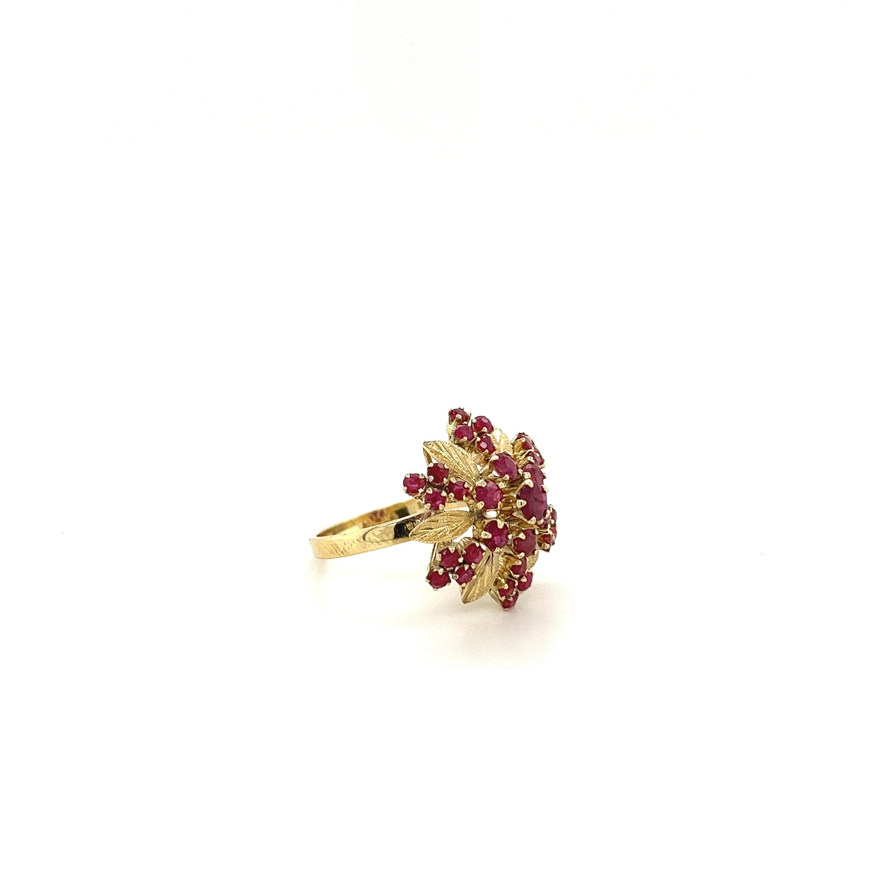 14K Gold Vintage Round Cut Ruby Flower Rose Ring-Rings-ASSAY