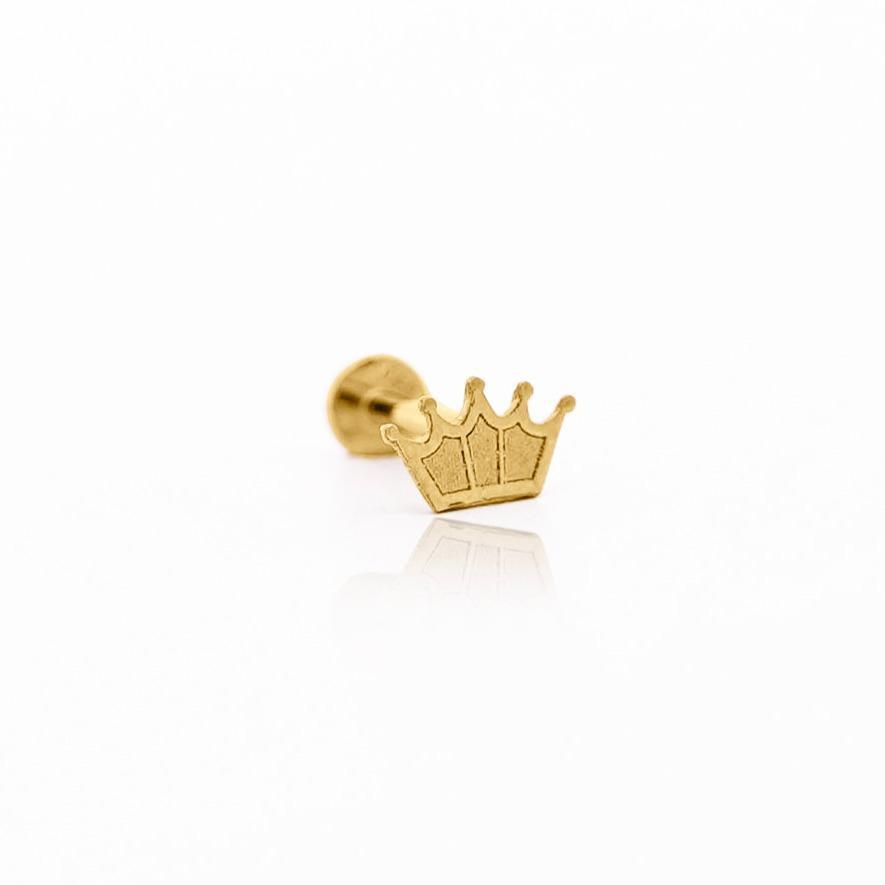 14K Solid Gold Crown Cartilage Single Stud Earring