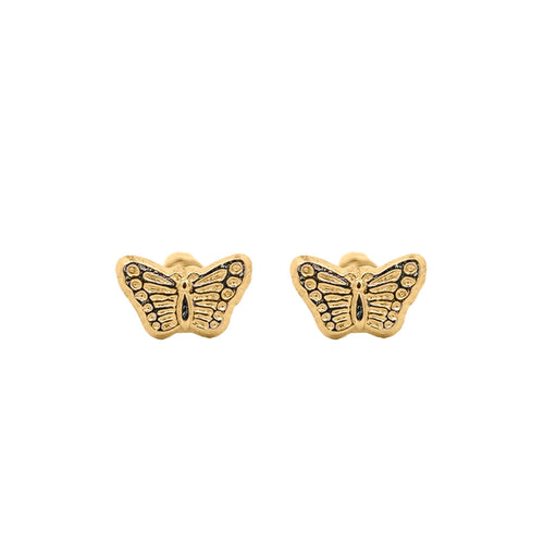 14K Solid Gold Mini Butterfly Stud Earrings on Screw Backs