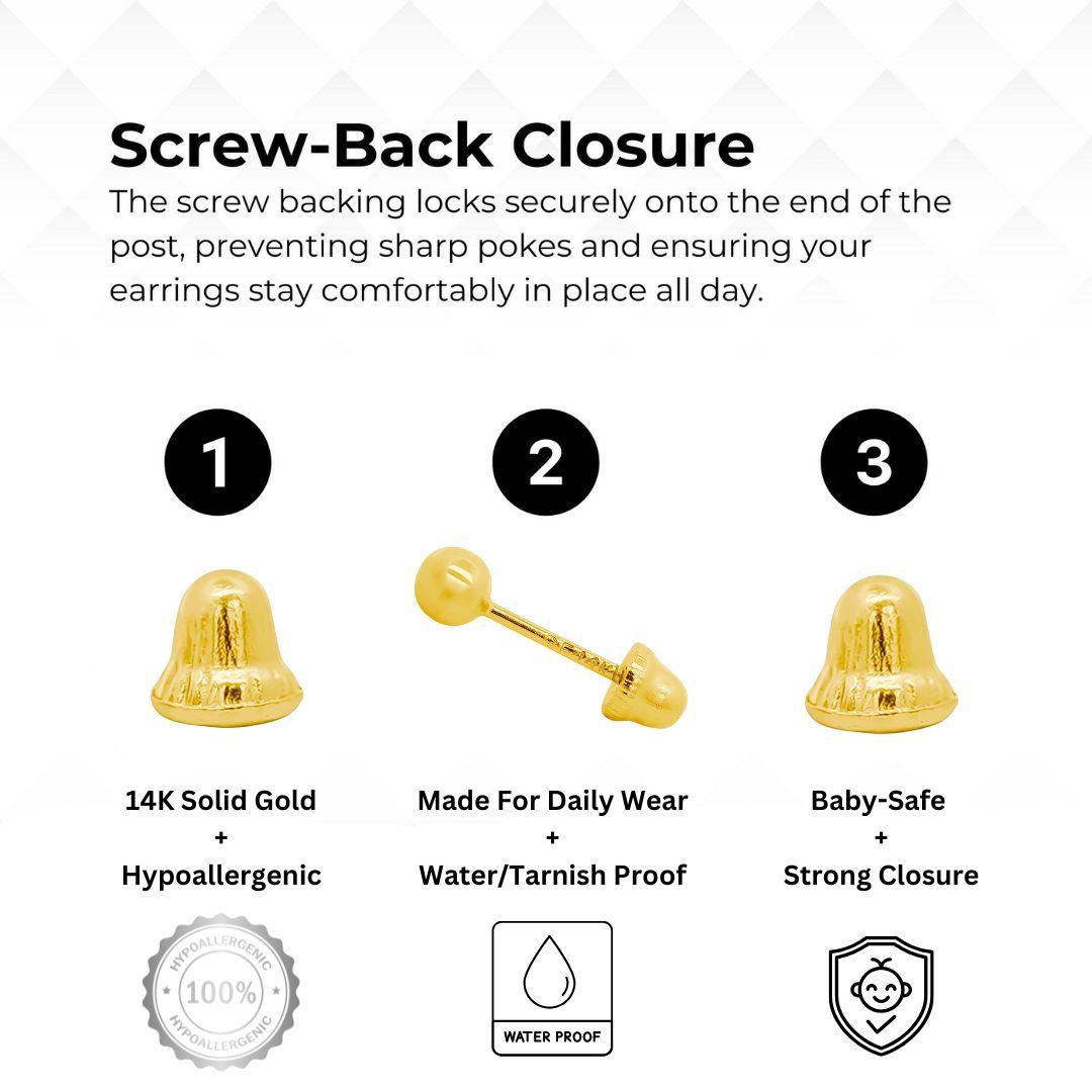 Closure Different Earring Back Types 14K Solid Gold Snake Stud