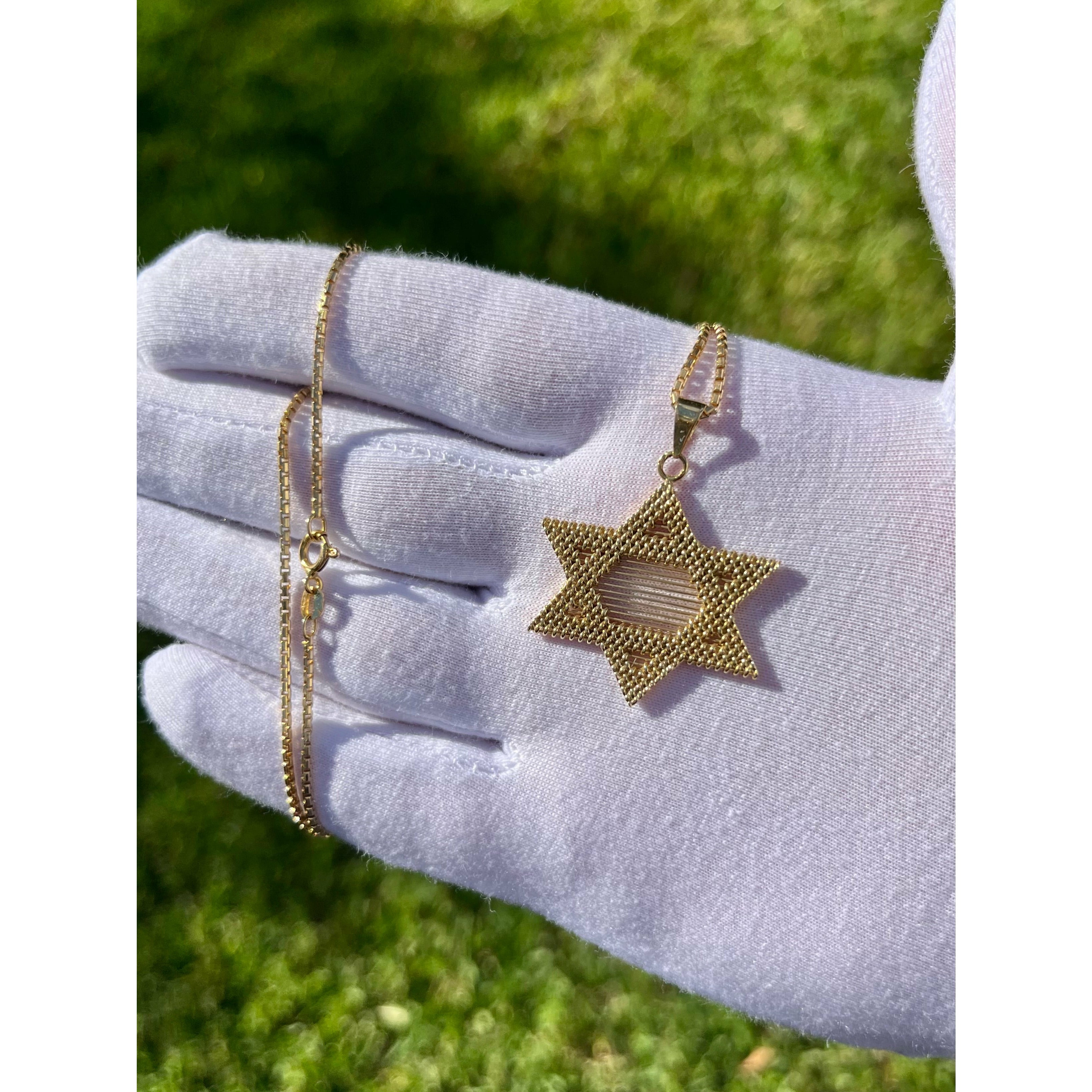 14K Solid Yellow Gold Star of David Pendant Necklace - ASSAY