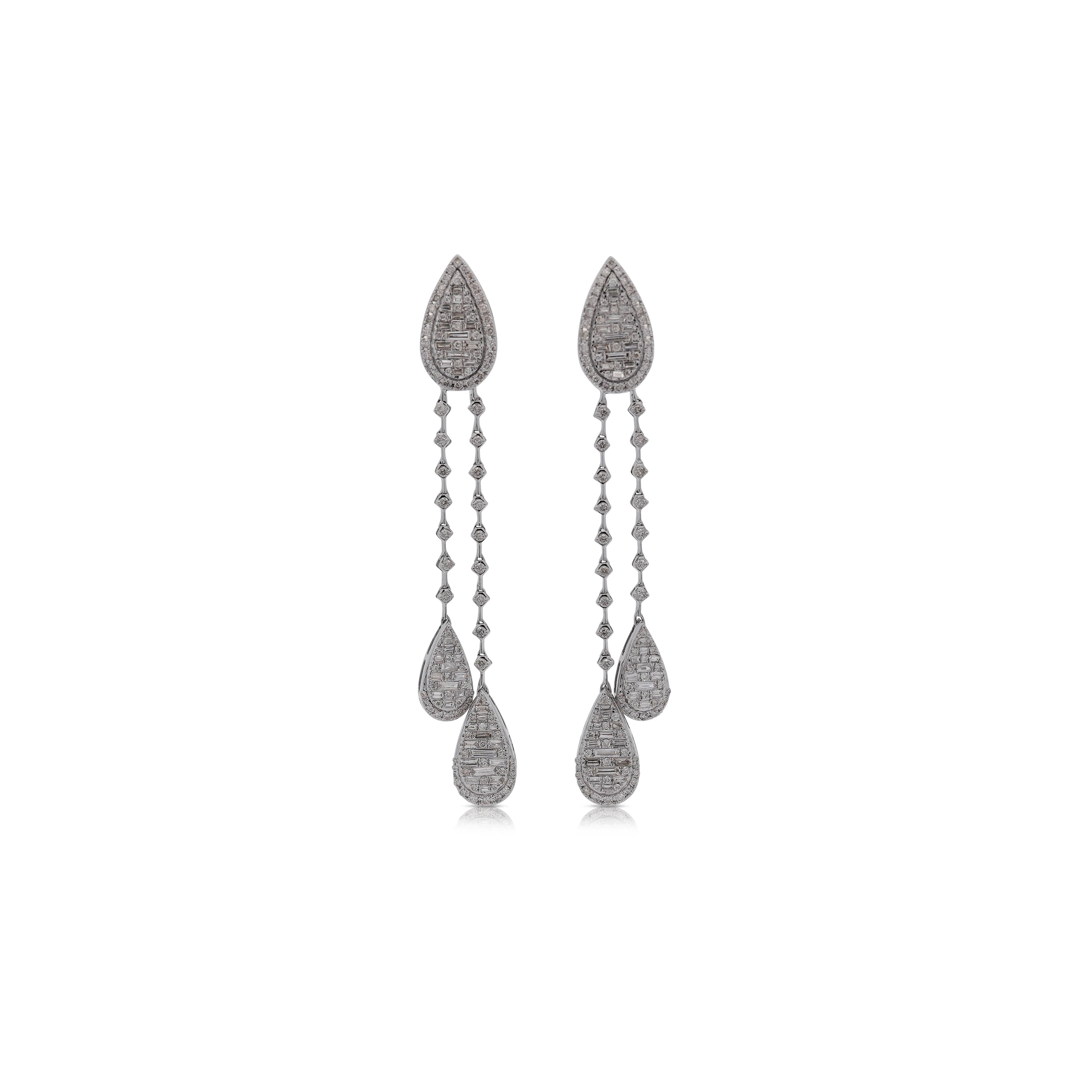 14K White Gold 1.41 Carat Pear Shape Drop Diamond Earrings