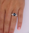 14K White Gold 1.56 Carat Oval Blue Sapphire and Invisible Cluster Diamond Ring-Rings-ASSAY