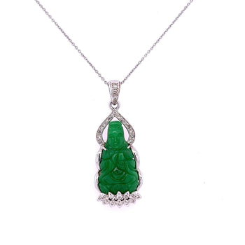 14K White Gold Carved Jade Buddha and Diamond Pendant Necklace – Assay Jewelers
