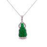 14K White Gold Carved Jade Buddha and Diamond Pendant Necklace-Gemstone Pendant-ASSAY