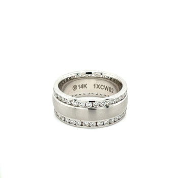 14K White Gold Double Row Diamond Band With Brushed Matte Finish Center – Assay Jewelers