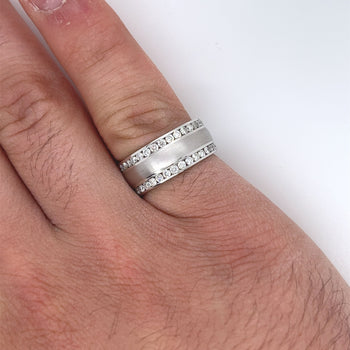 14K White Gold Double Row Diamond Band With Brushed Matte Finish Center – Assay Jewelers