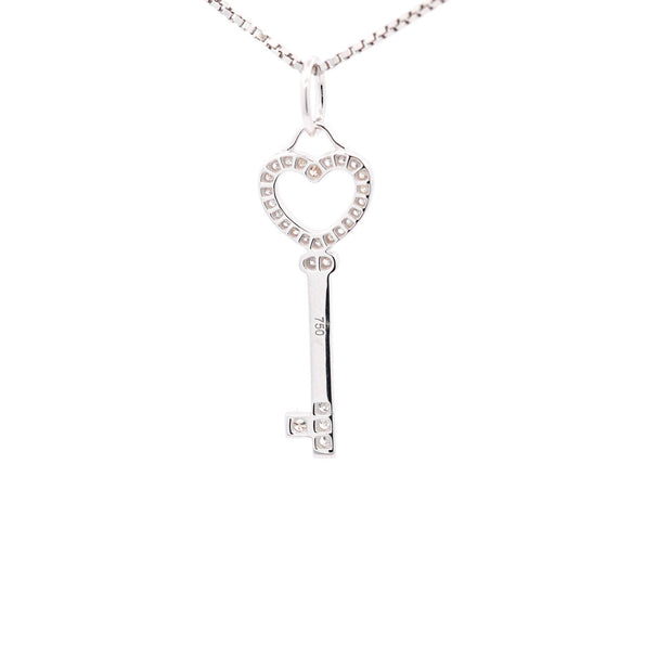 14K White Gold Natural Diamond Key To My Heart Pendant Necklace
