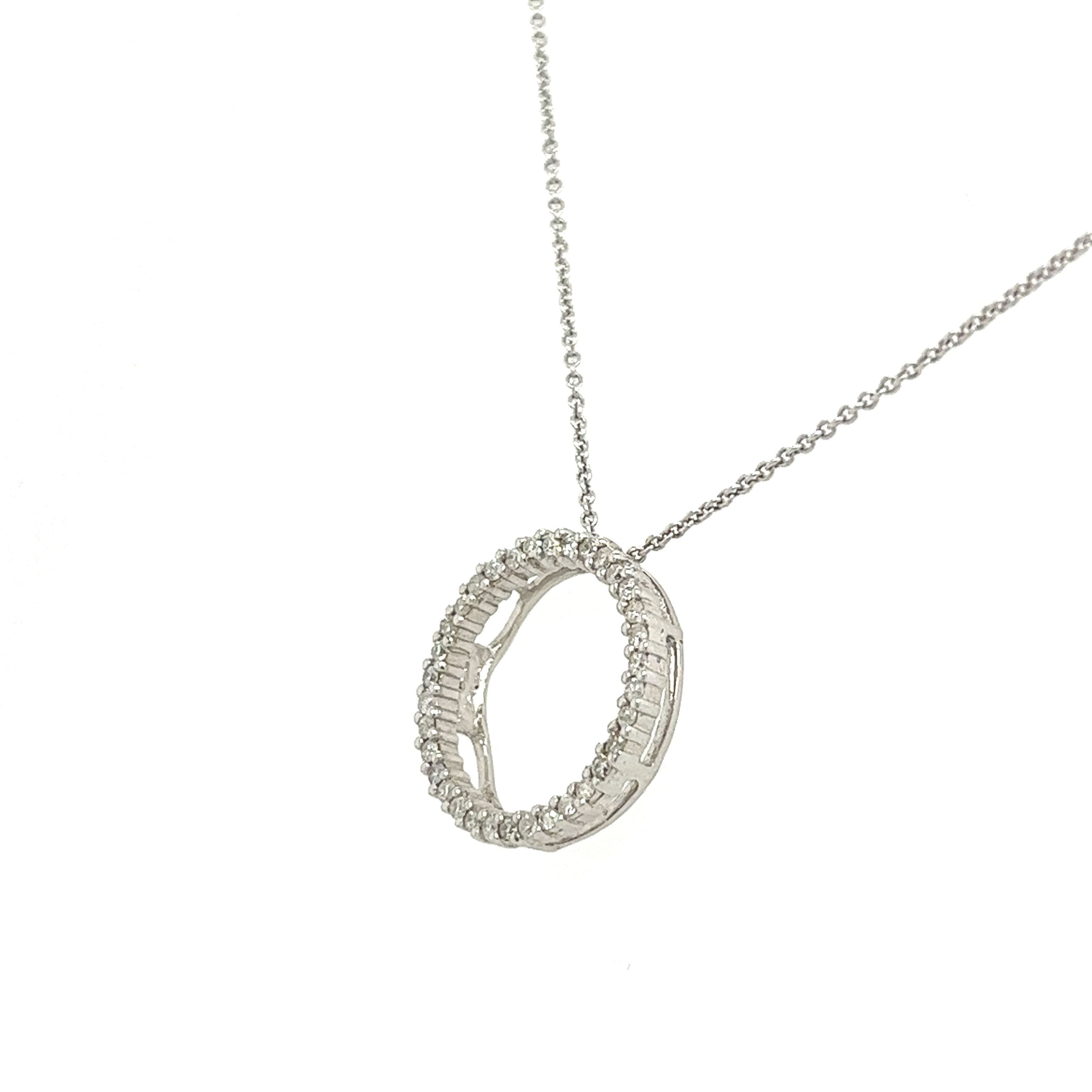 14K White Gold Round Diamond Open Circle Connecting Pendant-Necklace-ASSAY