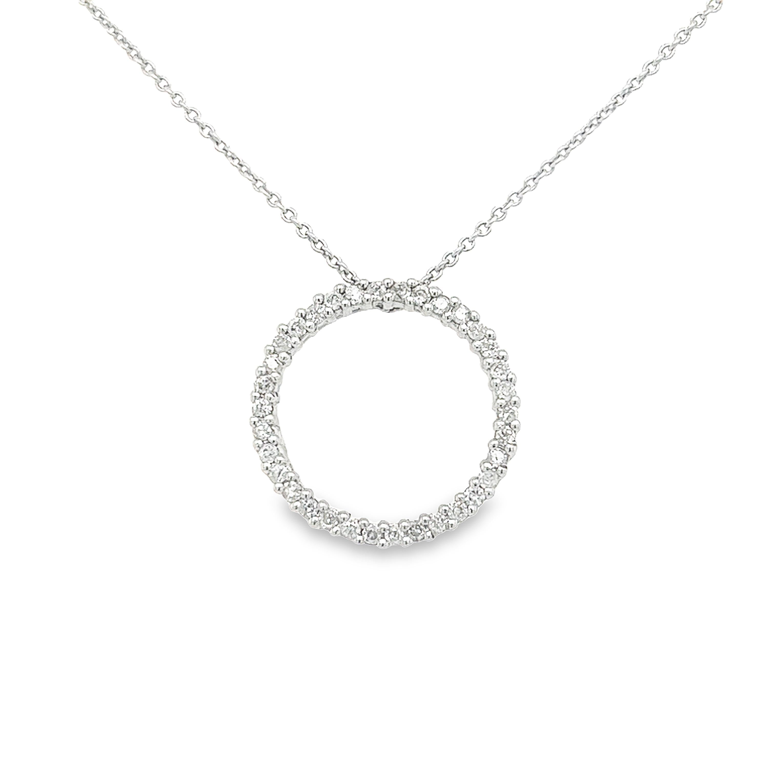 14K White Gold Round Diamond Open Circle Connecting Pendant-Necklace-ASSAY