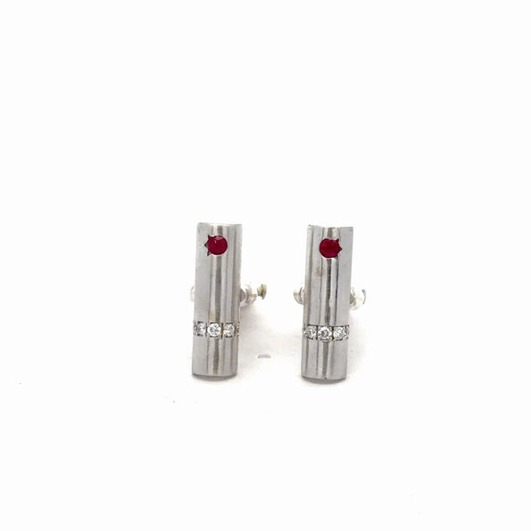 14K White Gold Ruby and Diamond Cufflinks