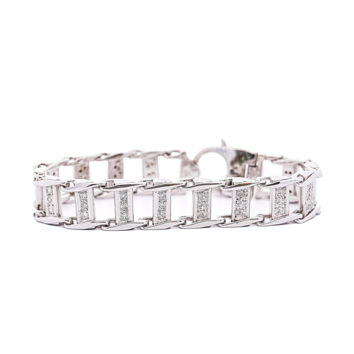 14K White Gold Square Link 2.5 Carat Diamond Mens Bracelet