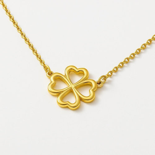 14K Yellow Gold Four Heart Clover Pendant Necklace