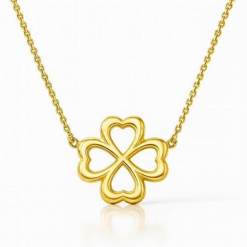 14K Yellow Gold Four Heart Clover Pendant Necklace