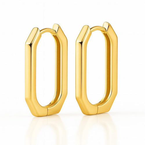 14K Yellow Gold Geometric Polished Hinged Hoop Earrings