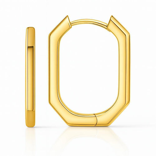 14K Yellow Gold Geometric Polished Hinged Hoop Earrings