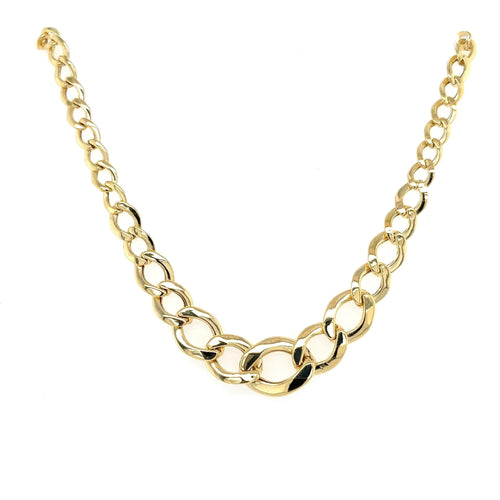 14K Yellow Gold Graduated Flat Curb Link Chain Necklace | 11MM