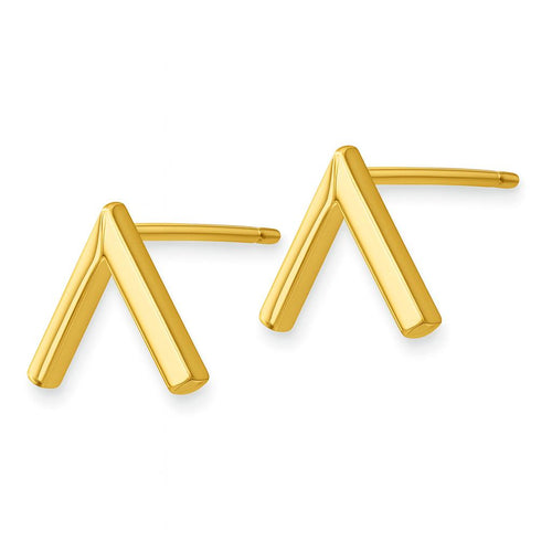 14K Yellow Gold V Shape Stud Earrings On Push Backs
