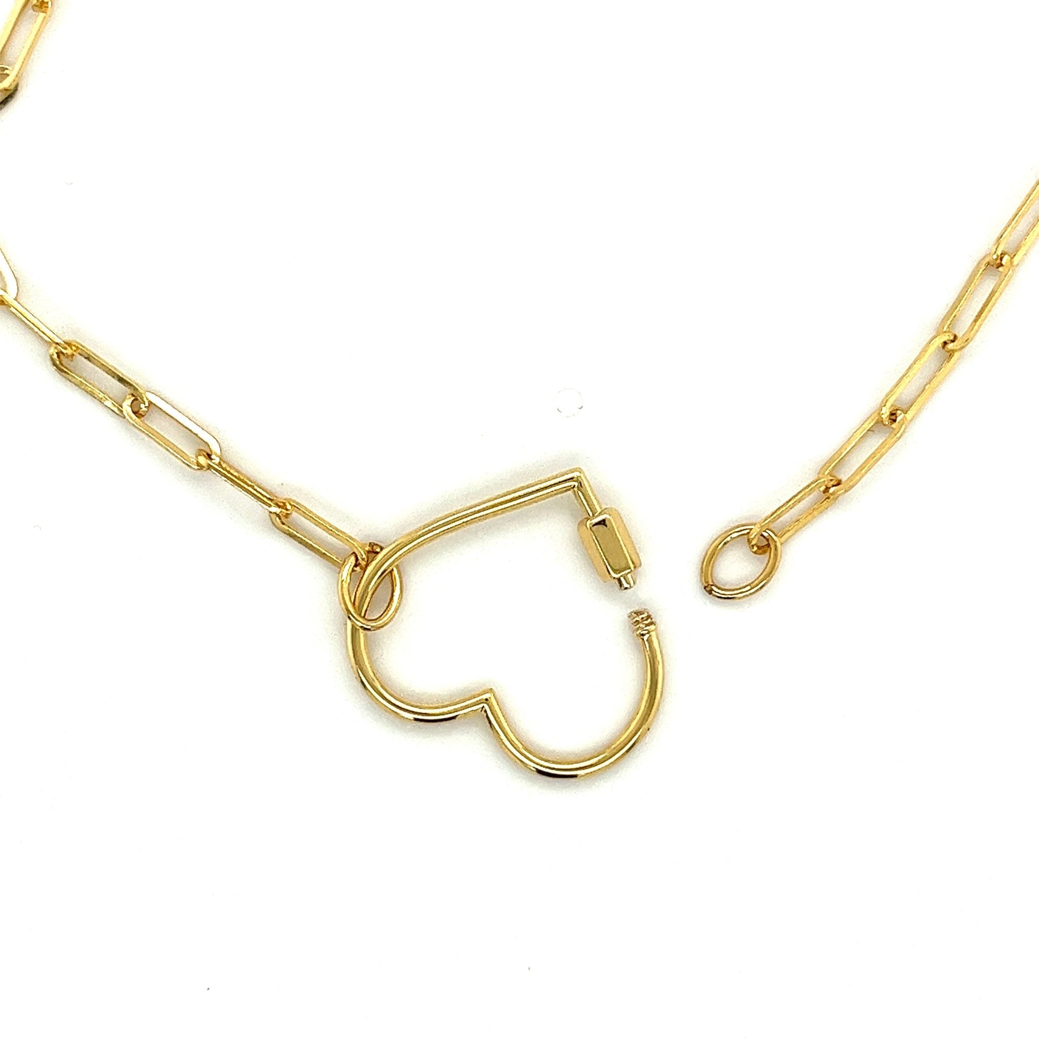 14Kt Real Gold Heart Charm Necklace With Paper Clip Chain Chains