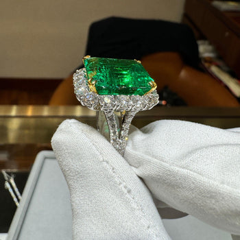 14.36 Carat Colombian Emerald AGL/GRS Certified & Diamond 18K Gold Cocktail Ring – Assay Jewelers
