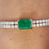 14.47 Carat Emerald Center and Diamond 2 Strand Tennis Bracelet