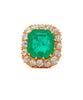 14.51 Carat Insignificant Oil Colombian Emerald & Old Euro Cut Diamond Halo Ring