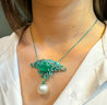 14.89 Carat Minor Oil Colombian Emerald & Green Gold Enamel Art Nouveau Necklace