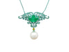 14.89 Carat Minor Oil Colombian Emerald & Green Gold Enamel Art Nouveau Necklace