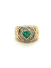 14k Solid Gold Heart Shape Emerald and Diamond Pinky Ring