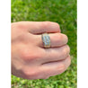 14k White and Yellow Gold Striped Mens Diamond Cluster Ring