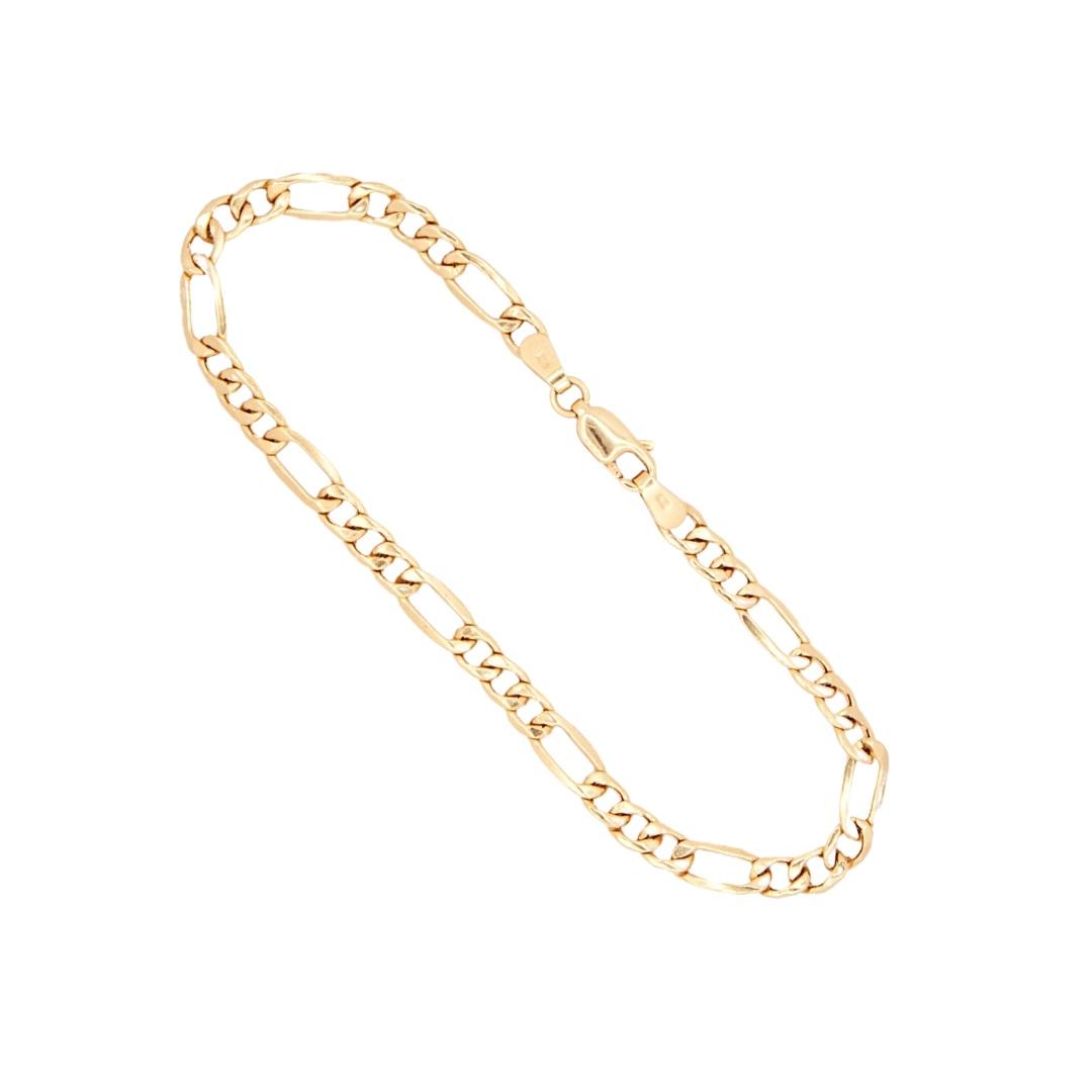 14k Yellow Gold Figaro Bracelet 7 Inches, 4MM