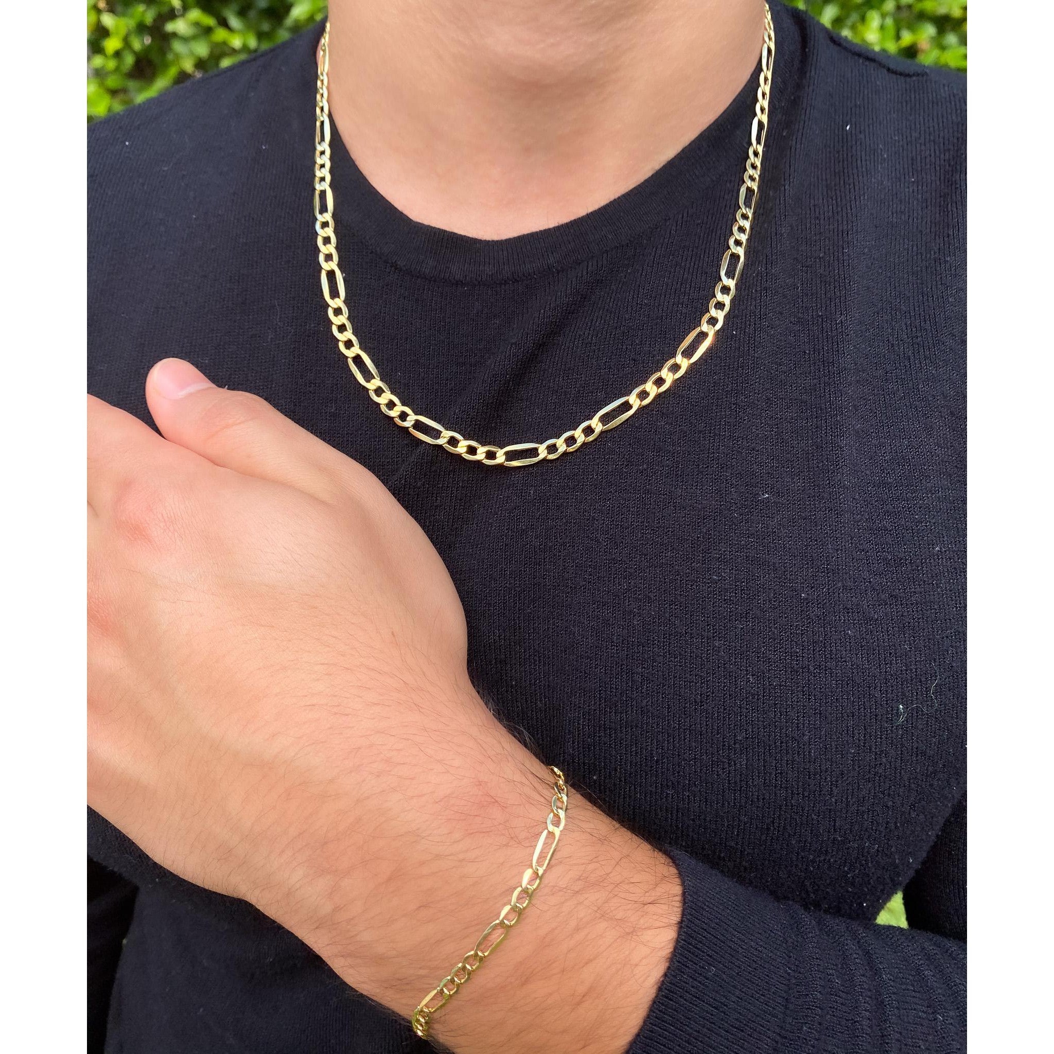 Figaro Chain 14k Gold Men's Figaro Bracelet 14k Yellow Gold