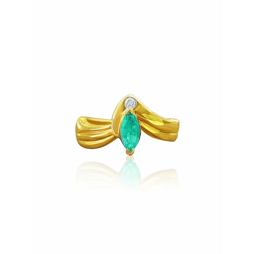 14k solid gold Marquise cut natural emerald ring