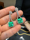 15 Carat Colombian Minor Oil Emerald & Diamond Dangle Earrings in 18K White Gold