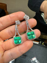 15 Carat Colombian Minor Oil Emerald & Diamond Dangle Earrings in 18K White Gold