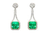 15 Carat Colombian Minor Oil Emerald & Diamond Dangle Earrings in 18K White Gold