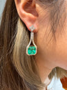 15 Carat Colombian Minor Oil Emerald & Diamond Dangle Earrings in 18K White Gold