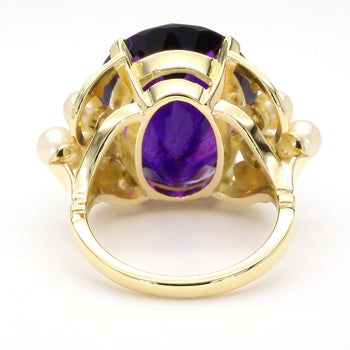 15 Carat Oval Amethyst and Pearl 18K Gold Retro Statement Ring – Assay Jewelers