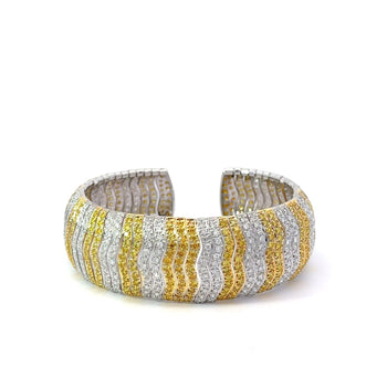 15 Carat Yellow & White Round Cut Diamond in 18K Cuff Bangle Bracelet – Assay Jewelers