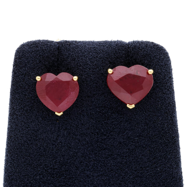 15.35 Carat Heart Ruby 18K Rose Gold Prong Stud Earring & Pendant Necklace Set