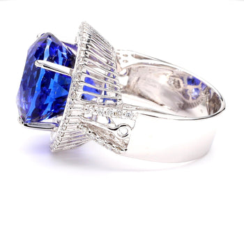 15.50 Carat Round Tanzanite & 1.50 Carat Diamond Double Halo 14K White Gold Ring – Assay Jewelers