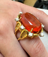 15.53 Carat Vintage Mexican Opal Diamond 18K Gold Split Shank Ring