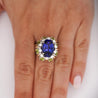 15.62 Carat Tanzanite, Peridot, Diamond Halo 18K White Gold Cluster Ring